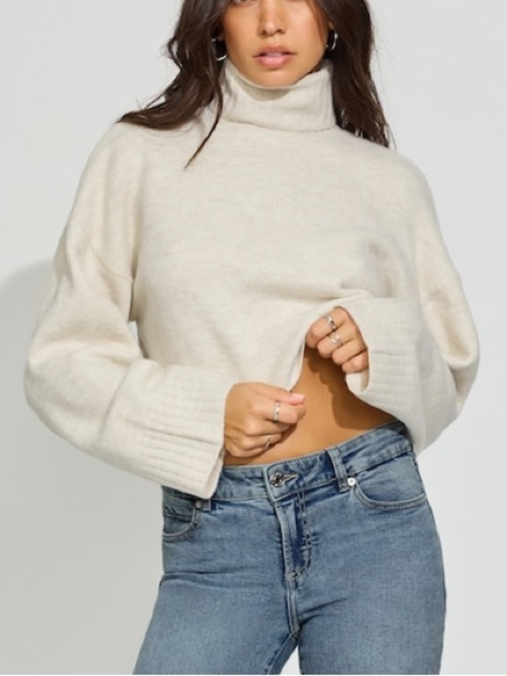 Garage Cream Cropped Turtleneck Sweater Size Large - Picture 2 of 3